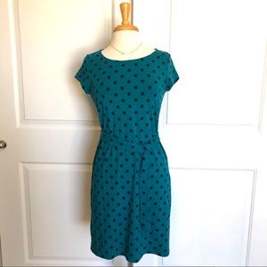 Tommy Hilfiger teal dress w/navy polka dots- Small